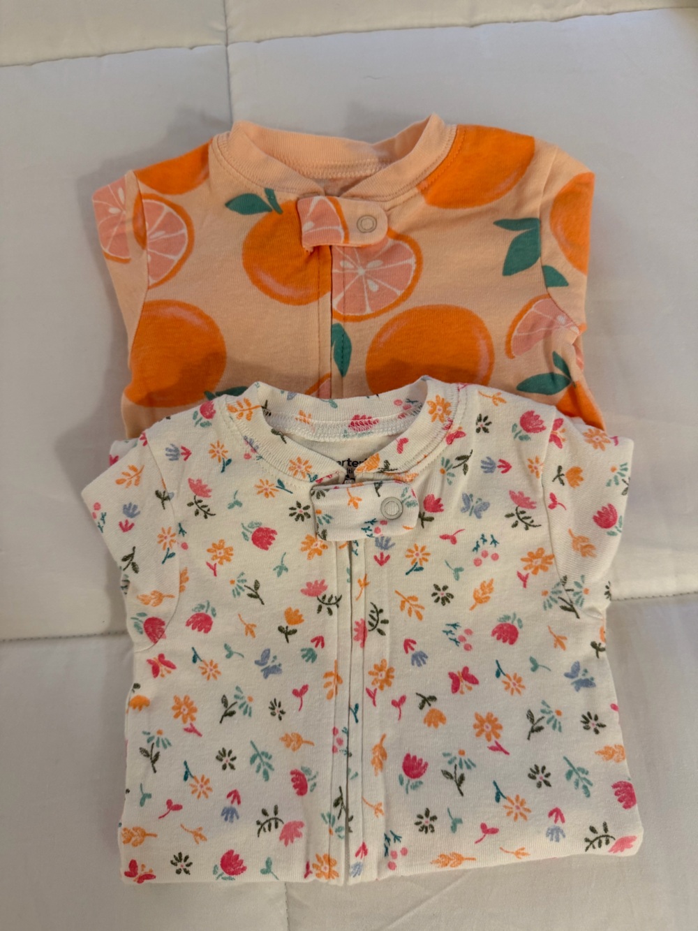 Carter's Peach & Floral Baby Sleepers - White, Peach, Orange, Pink - 12 mos